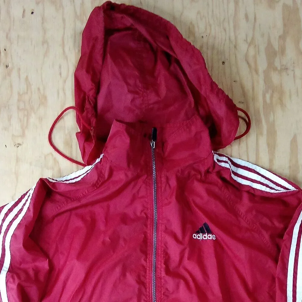Vintage 90s Adidas 3 Stripe Windbreaker Jacket Hooded